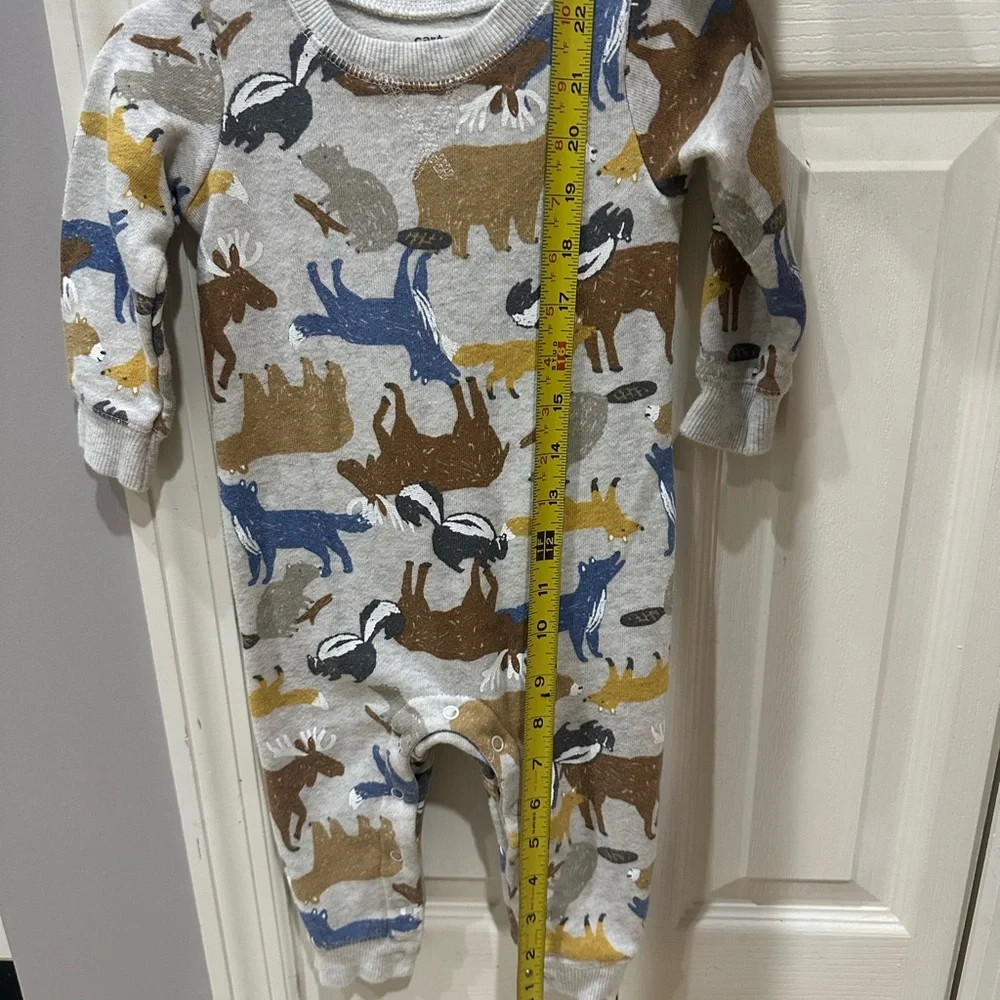 Carters Animal Print Kids 1 Piece Cozy Pjs With Snaps, Fuzy Soft Lining Inside